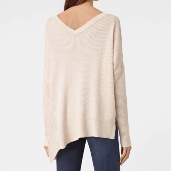 AllSaints Keld V-neck Oversized Assymetrical 100% merino Sweater. - Picture 3 of 9